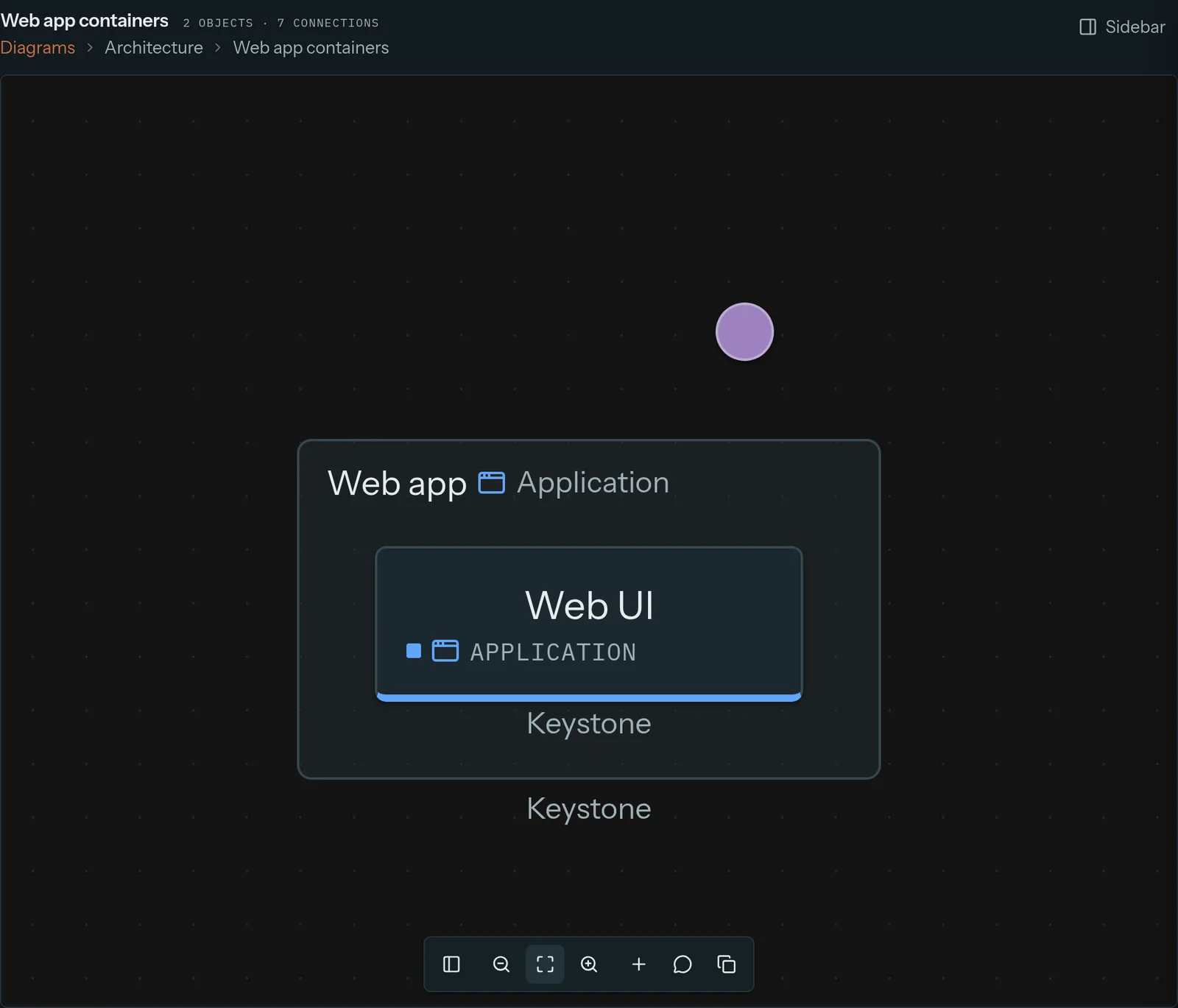A Keystone diagram of the Web app, drawn as a frame containing its Web UI